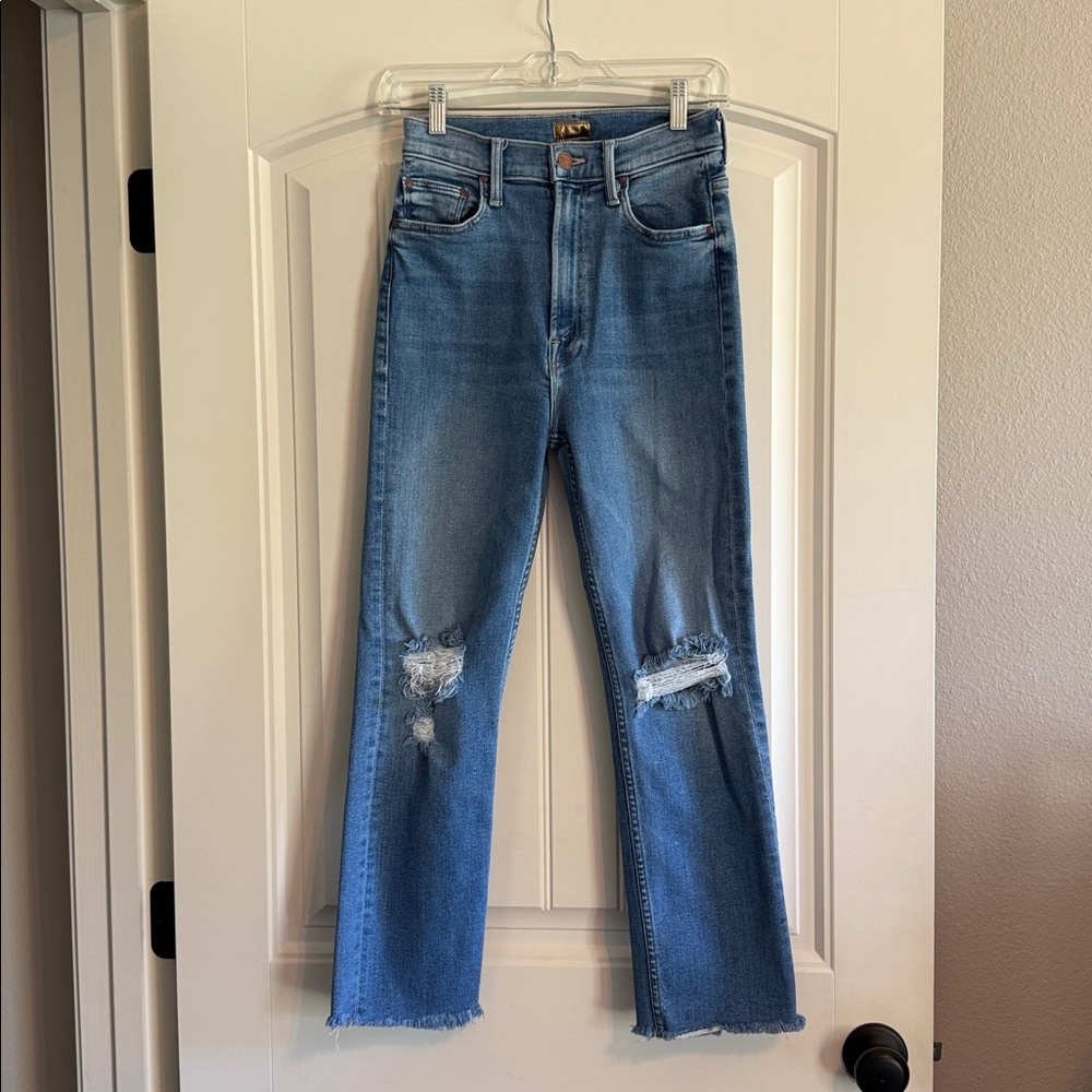 MOTHER High Waisted Rider Ankle Fray Jeans color Party like a Pirate